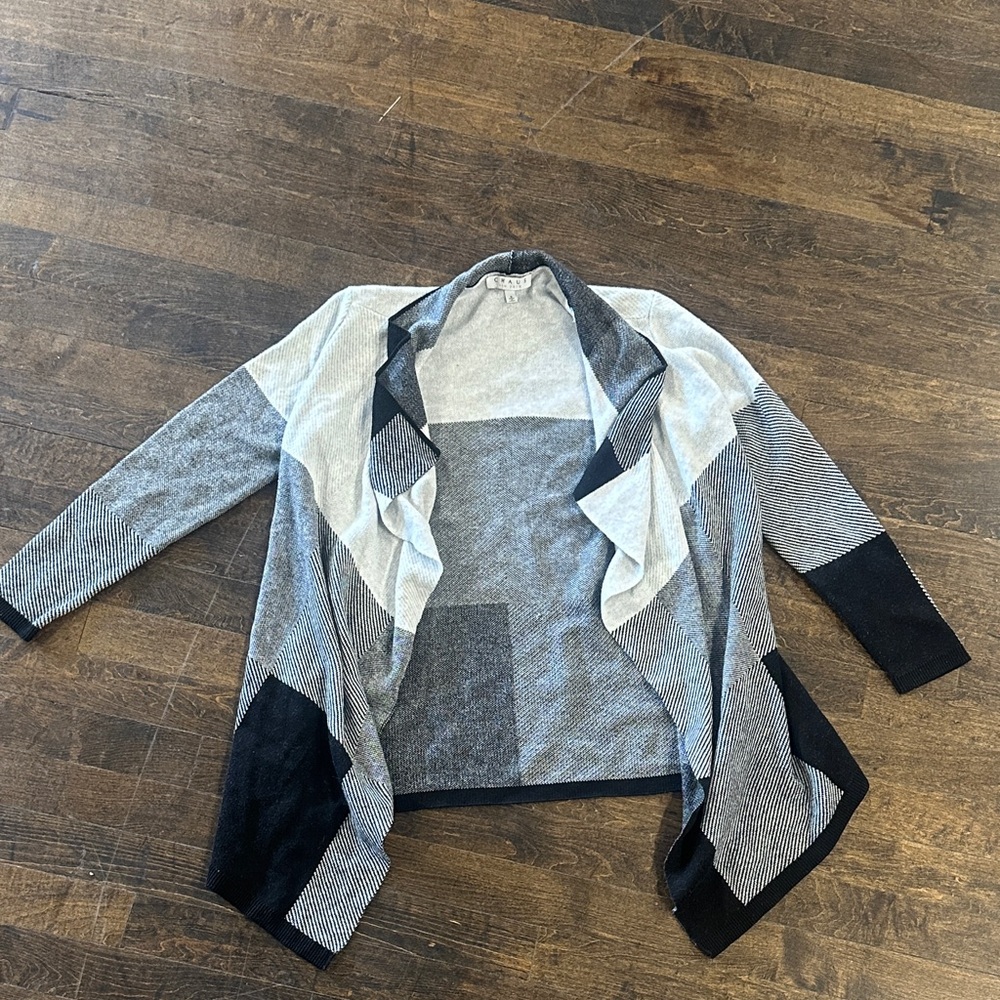 Women's Black and Gray and White Open Front Cardigan